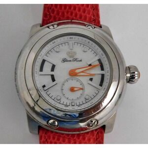 Glam Rock GR30003 Large Silver Face Watch Red Reptile Leather Strap